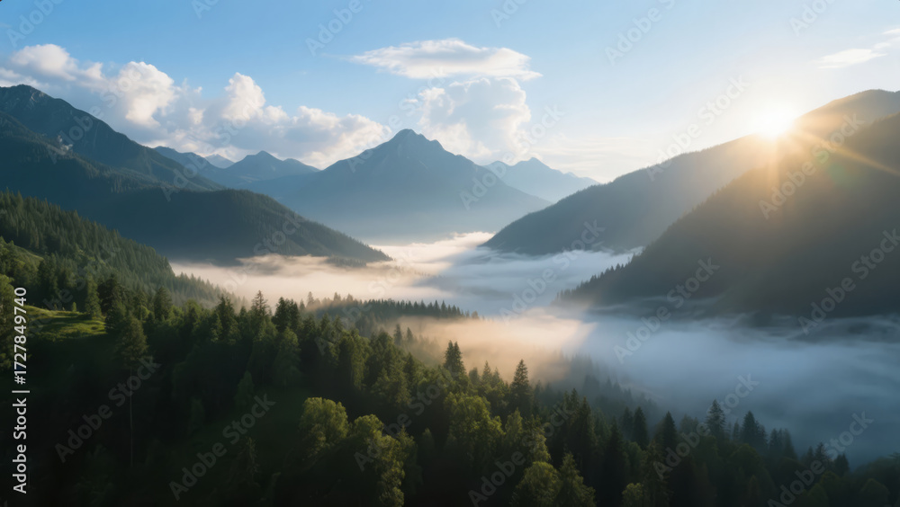 Obraz premium Sunrise over a Sea of Clouds and Mountains, Magnificent Scenery for Hope, Motivation, and Business