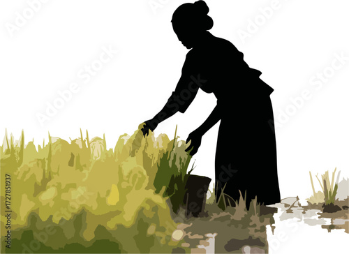 Silhouette of a woman farming