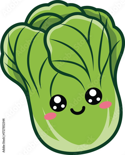 Cute, kawaii bok choy vegetable cartoon character vector illustration, a charming and adorable icon perfect for food and healthy eating themes