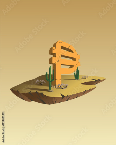 Vector 3d Peso currency symbol on floating island