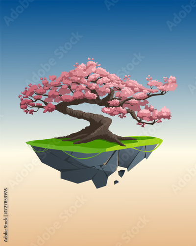 Cherry blossom tree vector on floating island