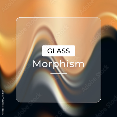 Glass morphism effect with abstract background featuring blurred waves and a frosted glass panel for modern design and user interface elements