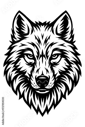 Stunning Black and White Wolf Head Vector Illustration - A Powerful Emblem of Wilderness, Strength, and Loyalty. Perfect for Logos, Tattoos, Apparel, and Digital Art Projects. A Detailed, SEO-Frie