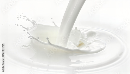 Pouring Milk Splash with Flying Droplets