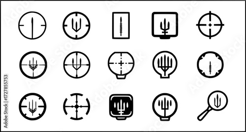 Set of bow sight outline vector icons
