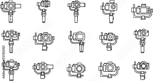 Set of camera gimbal stabilizer outline vector icons
