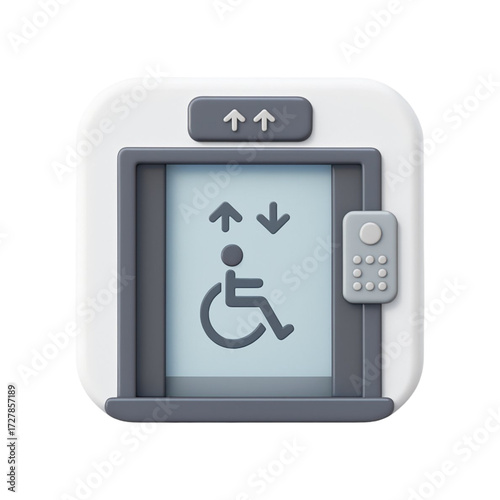 3d accessible elevator icon with up and down arrows isolated on transparent background