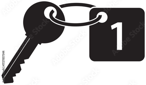 Hotel room key with number one on a key fob