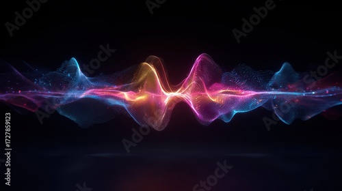 Dynamic Abstract Sound Waves - Pulsating Neon Energy Spectrum on Dark.