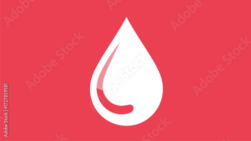 White blood drop icon on vibrant red background, symbolizing donation, health, and vital liquid concept graphic