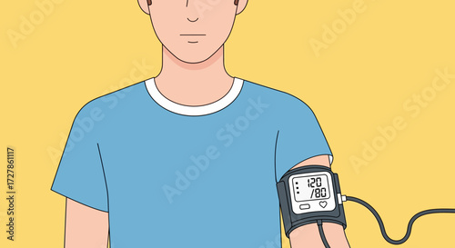 Man Measuring Blood Pressure Medical Checkup Illustration on Yellow Background