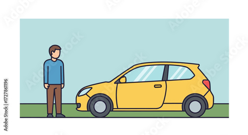 Person Standing Next to a Yellow Car Graphic Illustration