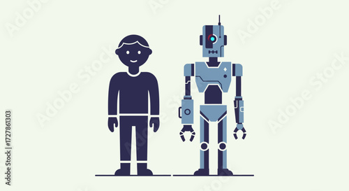 Human and Robot Standing Side-by-Side A Depiction of Technology and Humanity's Future