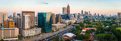 Photos Atlanta city skyline at sunset with highways and modern downtown buildings