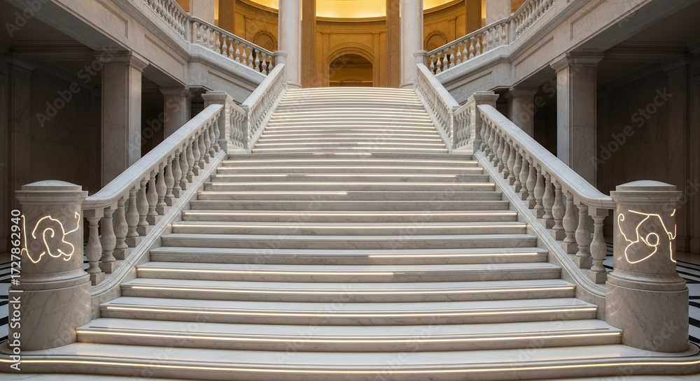 Fototapeta premium Grand Symmetrical Stone Staircase in a Classical Building Interior.