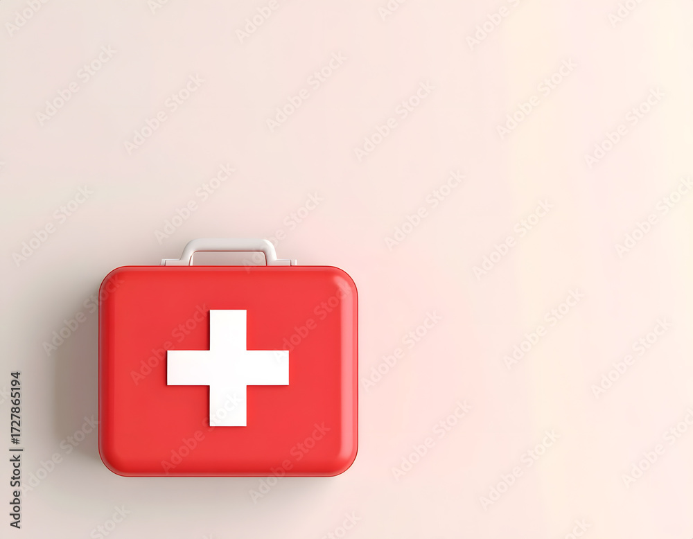 Obraz premium Bright Red First Aid Kit on Soft Background for Safety and Health