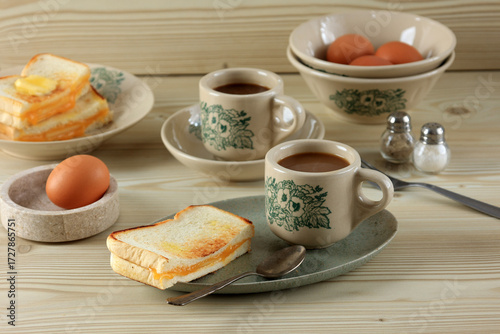 Kaya Toast Butter with Oriental Coffee Kopitiam and Boiled Egg