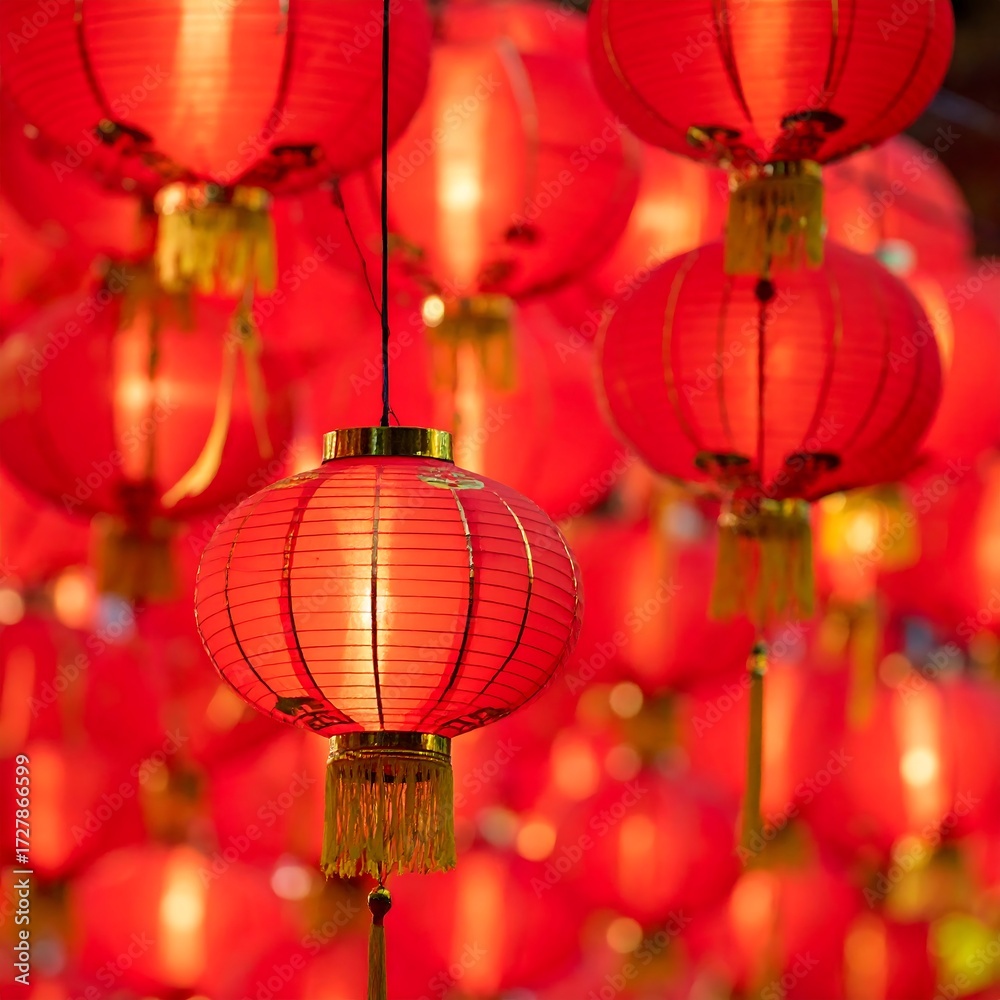 Obraz premium Many glowing red lanterns hanging