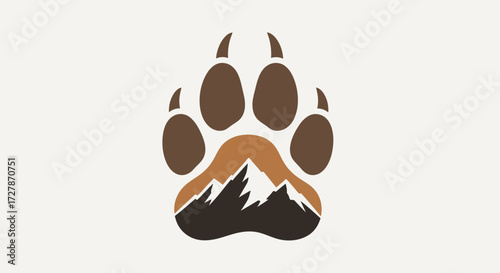 A stylized brown bear paw print logo with a snowy mountain range silhouette inside the palm pad.
