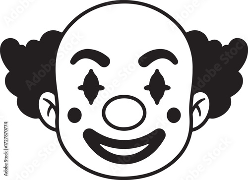Simple clown face makeup icon with classic red nose and white face paint
