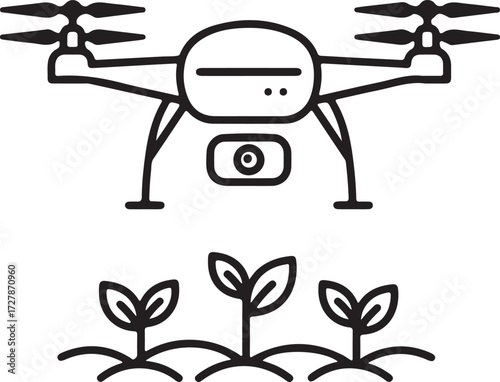 Modern drone technology icons for smart farming and agricultural innovation