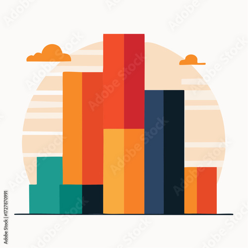 Abstract Colorful Bar Graph Illustration Displaying Data and Trends with Gradient Colors