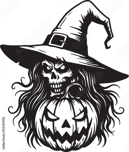 Realistic jack the pumpkin lord with themis tattoo design featuring intricate details and bold lines