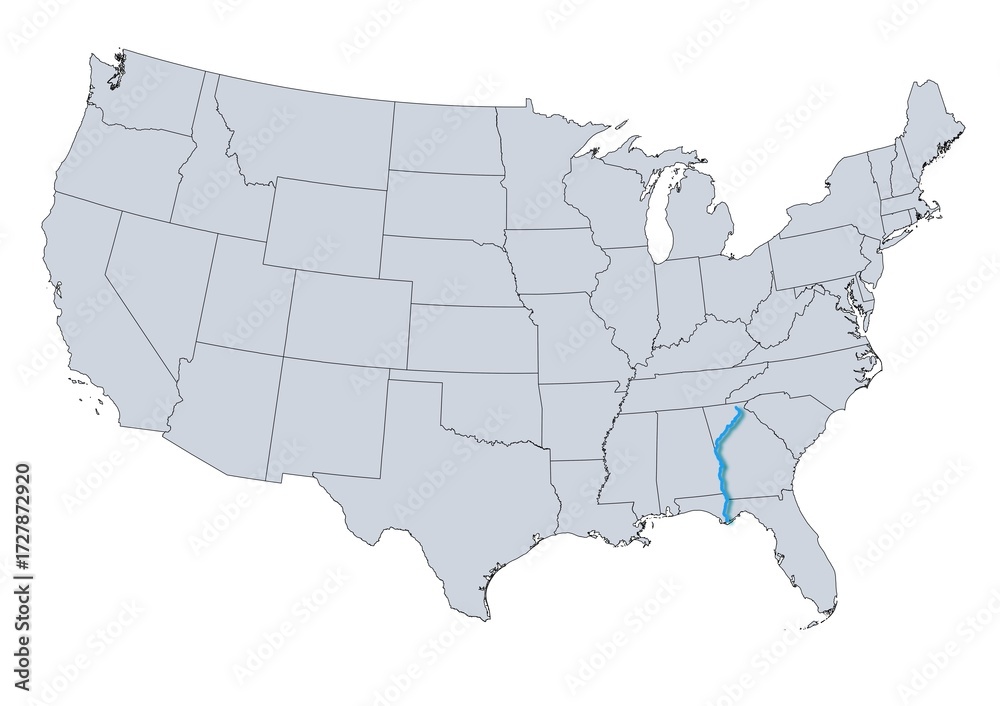 Obraz premium Chattahoochee River Map, USA