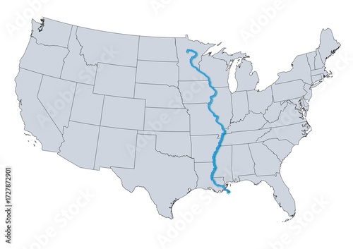 Mississippi River Map, USA
