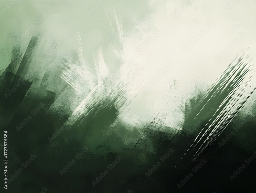Obraz premium Abstract Green and White Brush Strokes Painting Texture Background