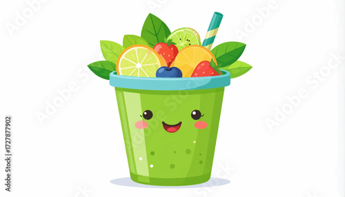 Cute Green Smoothie with Fruits Illustration