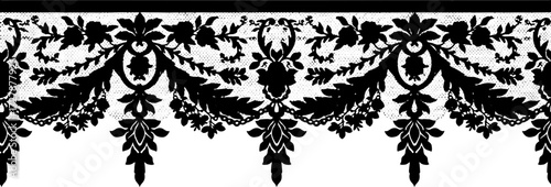 Elegant black lace border with ornate floral motifs and delicate floral patterns adding luxurious detail silhouette and cutout removed background