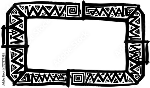 Bold tribal geometric border design with abstract patterns and a raw, artistic feel silhouette and cutout removed background