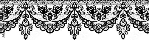 Elegant black lace border with intricate floral rose patterns, perfect for wedding invitations and design. silhouette and cutout removed background