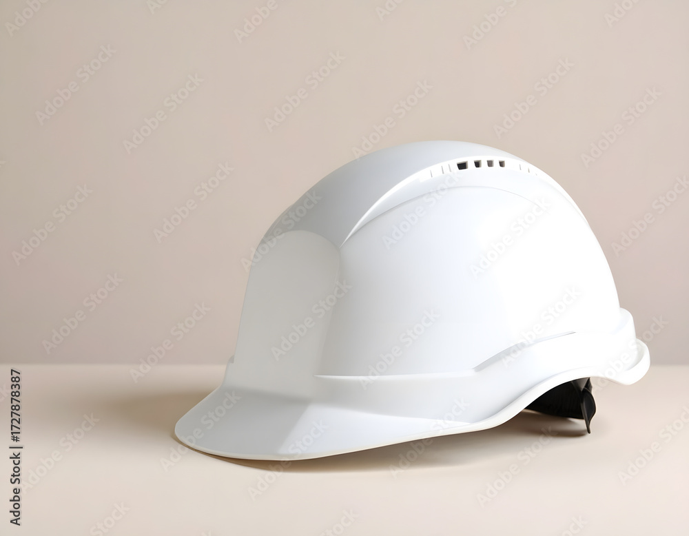 Fototapeta premium White Safety Helmet on Neutral Background for Construction Use