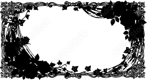 Elegant vintage frame with lush red roses and ivy, perfect for invitations and decorative projects silhouette and cutout removed background