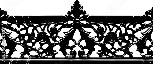 Elegant black marble ornate scrollwork with roses and bow adds luxury to interiors silhouette and cutout removed background