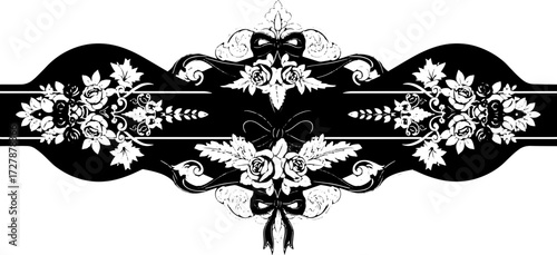 Elegant vintage floral ribbon banner with roses and decorative swirls, perfect for luxurious designs silhouette and cutout removed background