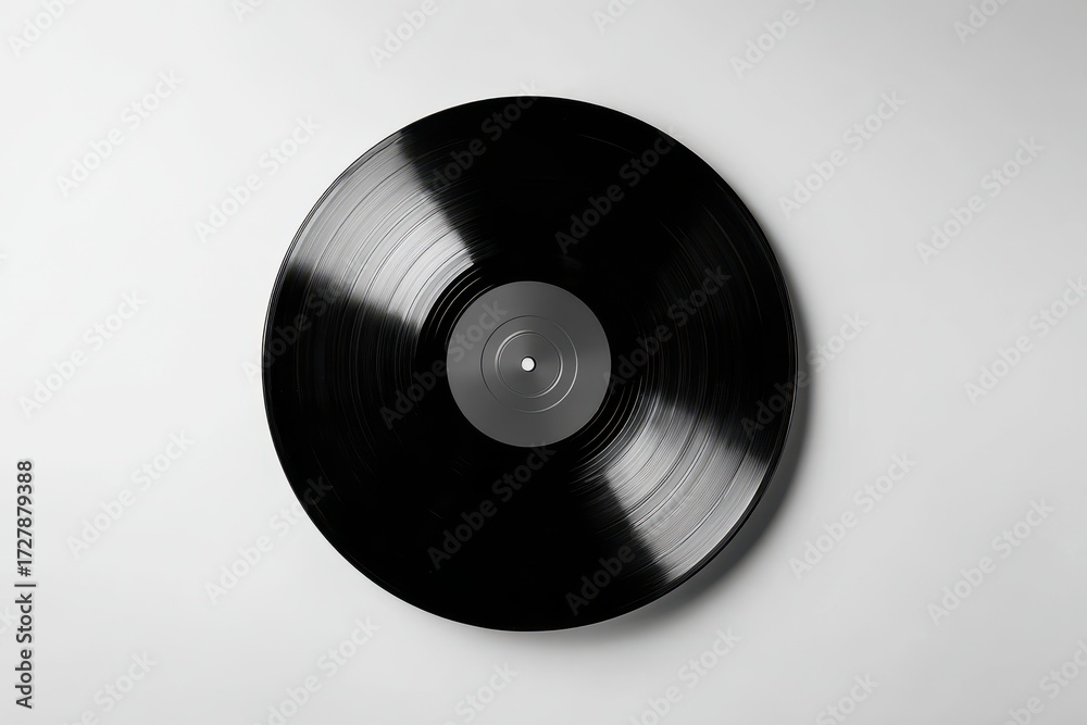 Obraz premium Overhead View of Classic Black Vinyl Record on Clean White Background.