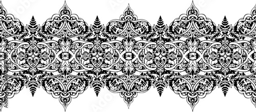 Exquisite black and white ornate floral border design with intricate details and symmetrical patterns silhouette and cutout removed background