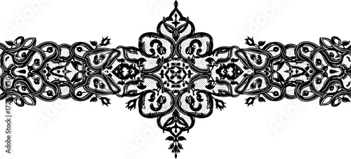 Elegant black lace border with intricate floral motifs and delicate patterns silhouette and cutout removed background