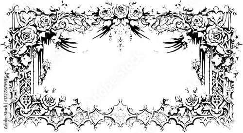 Elegant vintage ornate floral border with roses and drapery for sophisticated design projects silhouette and cutout removed background