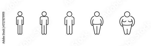 People icon set containing underweight, normal, overweight, obesity and severe obesity people vector icons