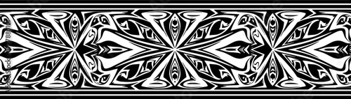 Striking black and white tribal pattern with seamless repeat for fashion textiles or authentic cultural designs silhouette and cutout removed background