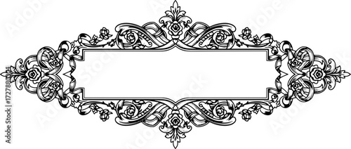 Elegant vintage ornamental frame design with floral elements and swirling ribbons, perfect for invitations. silhouette and cutout removed background