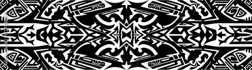 Bold black tribal tattoo design with intricate patterns for automotive or apparel customization silhouette and cutout removed background