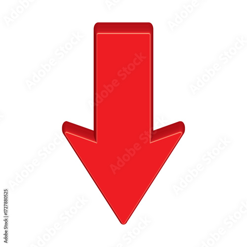 Red 3d arrow going down stock icon on white background. Bankruptcy, financial market crash icon for your web site design, logo, app, UI. graph chart downtrend symbol.chart going down sign.