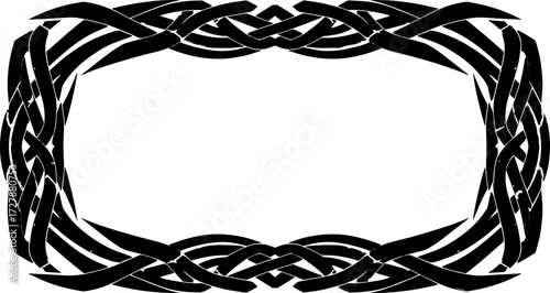 Elegant black celtic knot frame with intricate interwoven design for sophisticated invitations and borders silhouette and cutout removed background