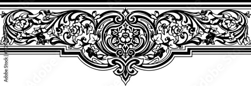 Elegant floral ornamental border design adds vintage charm and sophisticated detail to any creative project. silhouette and cutout removed background