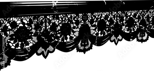 Elegant black marble fireplace surround with intricate carved floral lace detail silhouette and cutout removed background